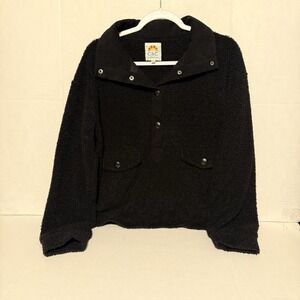 C&c California Sherpa Fleece Cozy Black Jacket Quarter Button Women's Black Sz M